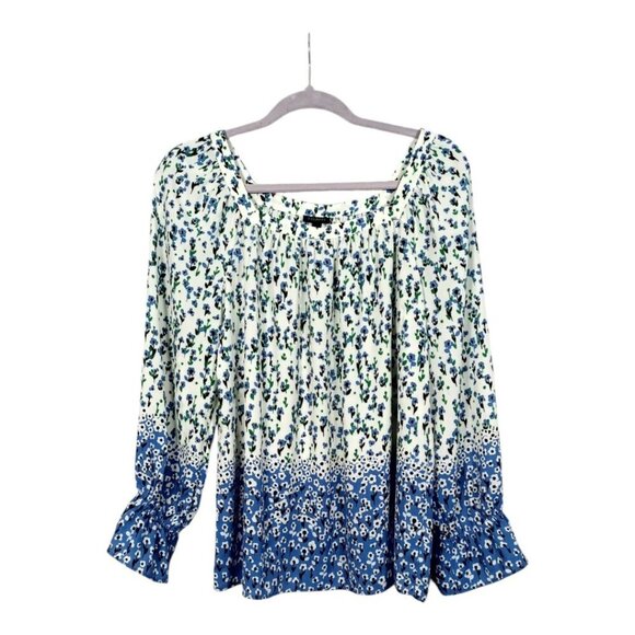 Talbots Womens M Blue Floral Spring Summer Blouse Lightweight Office Casual - Picture 1 of 9
